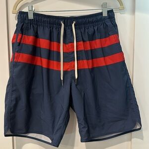 Fair Harbor swim trunks. The Anchor short - blue & red, medium, 8” inseam